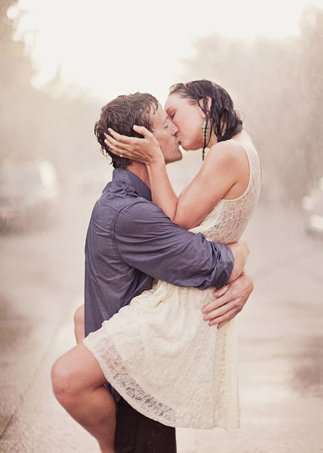 romantic couple in rain